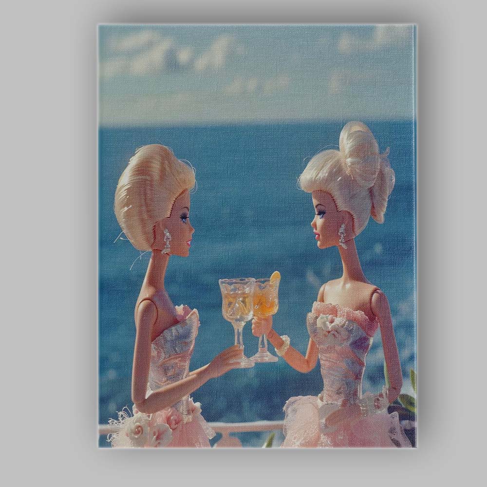 Elegant Fashion Dolls Toasting Cocktails By The Sea Canvas Wall Art Print Decor Picture Ready to Hang