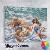 Fashion Dolls Relaxing On Beach Picnic With Cute Puppy Canvas Wall Art Print Decor Picture Ready to Hang
