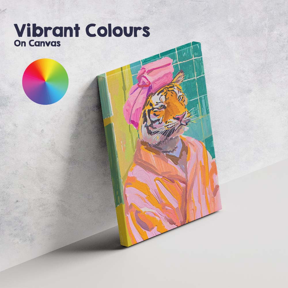 Stylish Tiger Portrait Wearing Pink Turban Contemporary Pop Art Canvas Wall Art Print Decor Picture Ready to Hang