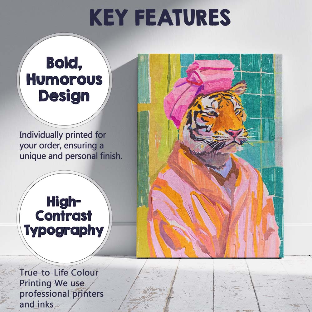 Stylish Tiger Portrait Wearing Pink Turban Contemporary Pop Art Canvas Wall Art Print Decor Picture Ready to Hang