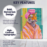 Stylish Tiger Portrait Wearing Pink Turban Contemporary Pop Art Canvas Wall Art Print Decor Picture Ready to Hang