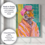 Stylish Tiger Portrait Wearing Pink Turban Contemporary Pop Art Canvas Wall Art Print Decor Picture Ready to Hang