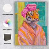 Stylish Tiger Portrait Wearing Pink Turban Contemporary Pop Art Canvas Wall Art Print Decor Picture Ready to Hang