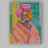 Stylish Tiger Portrait Wearing Pink Turban Contemporary Pop Art Canvas Wall Art Print Decor Picture Ready to Hang
