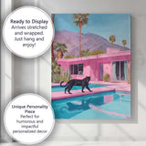 Black Panther By Pink Mid Century Modern Pool Desert Oasis Canvas Wall Art Print Decor Picture Ready to Hang