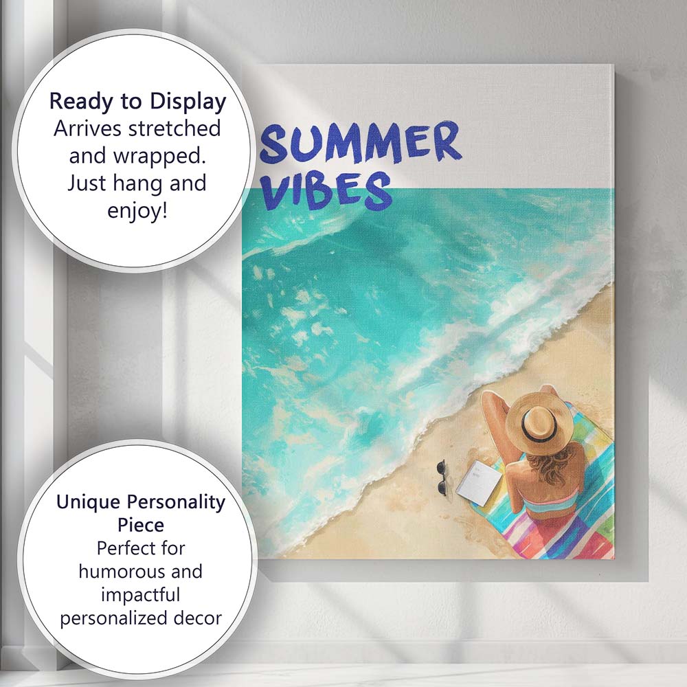 Summer Vibes Beach Relaxation Coastal Holiday Canvas Wall Art Print Decor Picture Ready to Hang