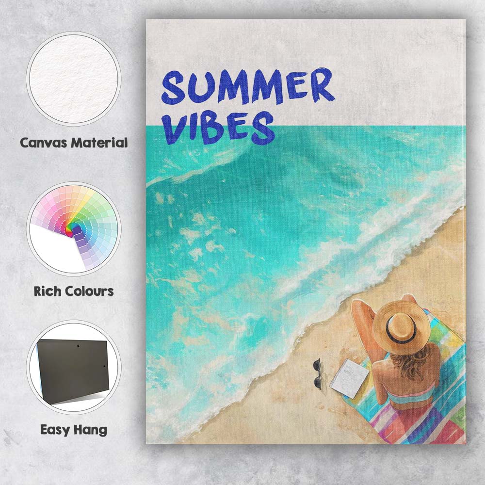 Summer Vibes Beach Relaxation Coastal Holiday Canvas Wall Art Print Decor Picture Ready to Hang