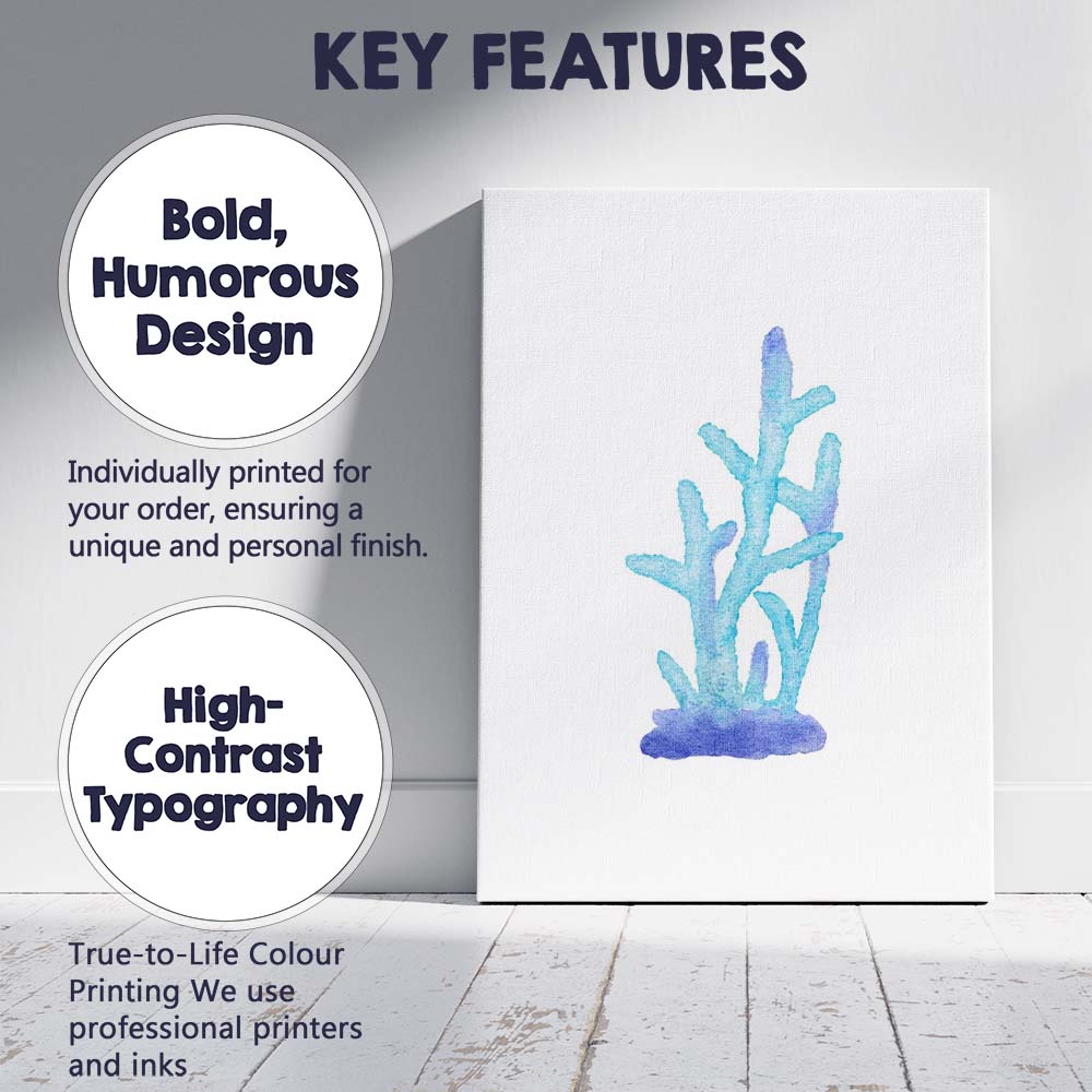 Blue Watercolour Coral Reef Marine Botanical Canvas Wall Art Print Decor Picture Ready to Hang