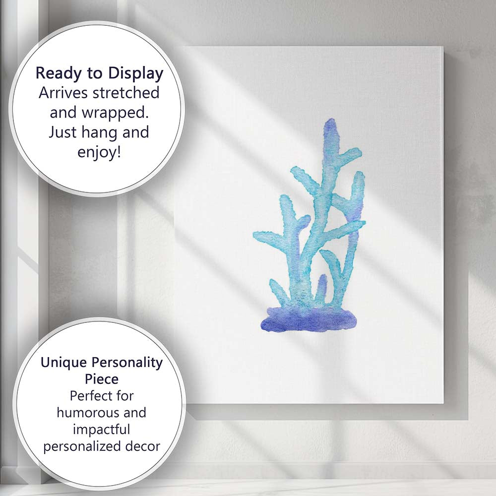 Blue Watercolour Coral Reef Marine Botanical Canvas Wall Art Print Decor Picture Ready to Hang