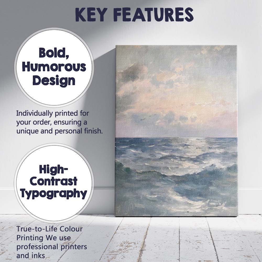 Soft Ocean Sunset Seascape Impressionist Painting Canvas Wall Art Print Decor Picture Ready to Hang
