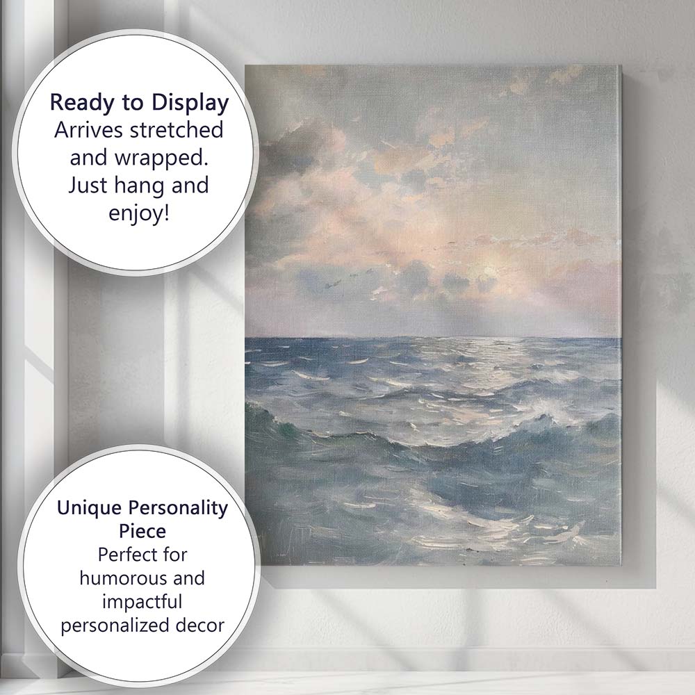 Soft Ocean Sunset Seascape Impressionist Painting Canvas Wall Art Print Decor Picture Ready to Hang