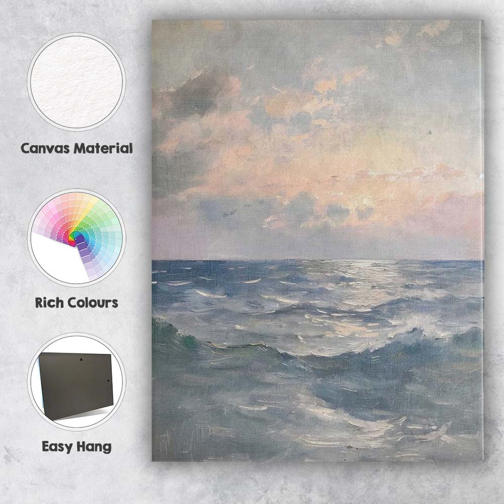 Soft Ocean Sunset Seascape Impressionist Painting Canvas Wall Art Print Decor Picture Ready to Hang