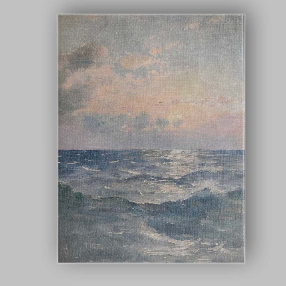 Soft Ocean Sunset Seascape Impressionist Painting Canvas Wall Art Print Decor Picture Ready to Hang