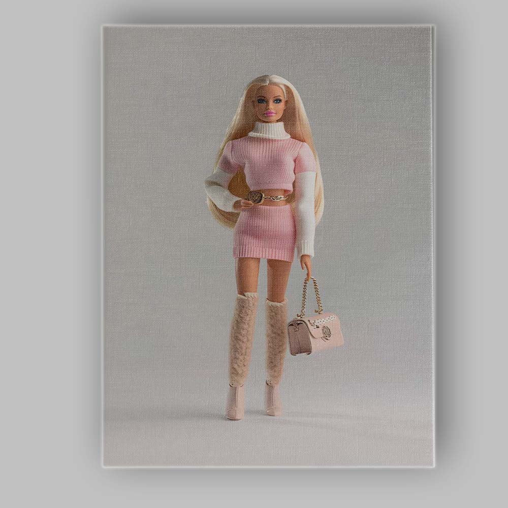 Fashion Doll Pink Knit Outfit Glamour Portrait Canvas Wall Art Print Decor Picture Ready to Hang