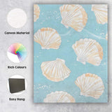 Light Blue Coastal Seashell Repeat Pattern Canvas Wall Art Print Decor Picture Ready to Hang