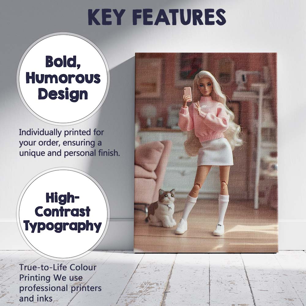 Pink Aesthetic Fashion Doll Selfie Lifestyle Canvas Wall Art Print Decor Picture Ready to Hang