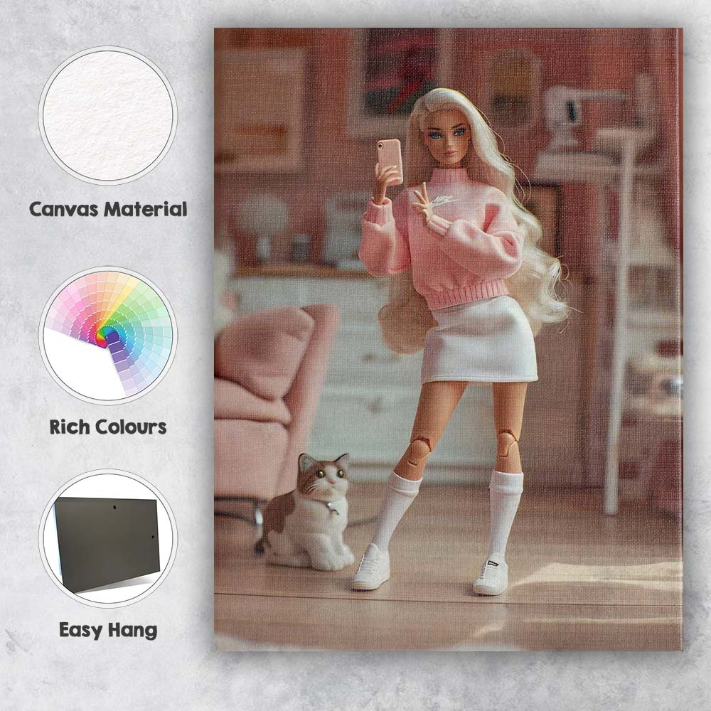 Pink Aesthetic Fashion Doll Selfie Lifestyle Canvas Wall Art Print Decor Picture Ready to Hang
