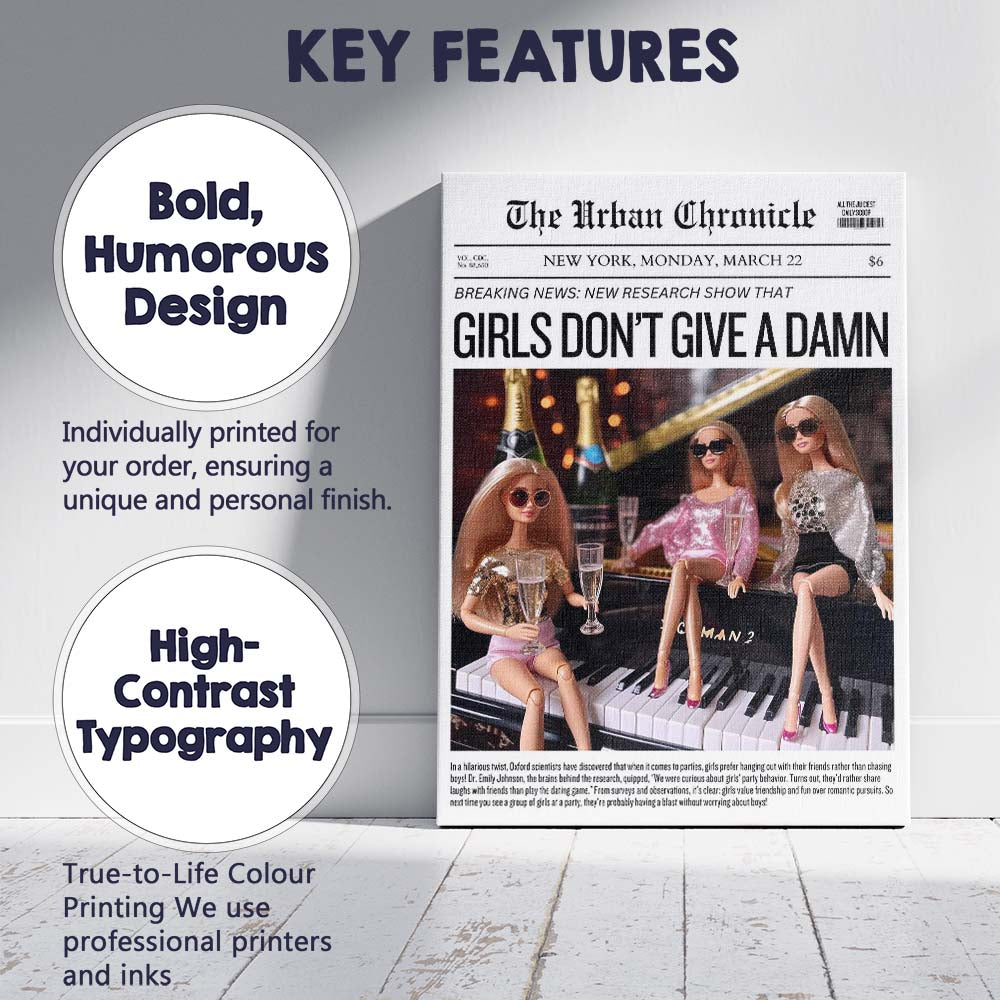 Funny Girls Night Out Satirical Newspaper Front Page Canvas Wall Art Print Decor Picture Ready to Hang