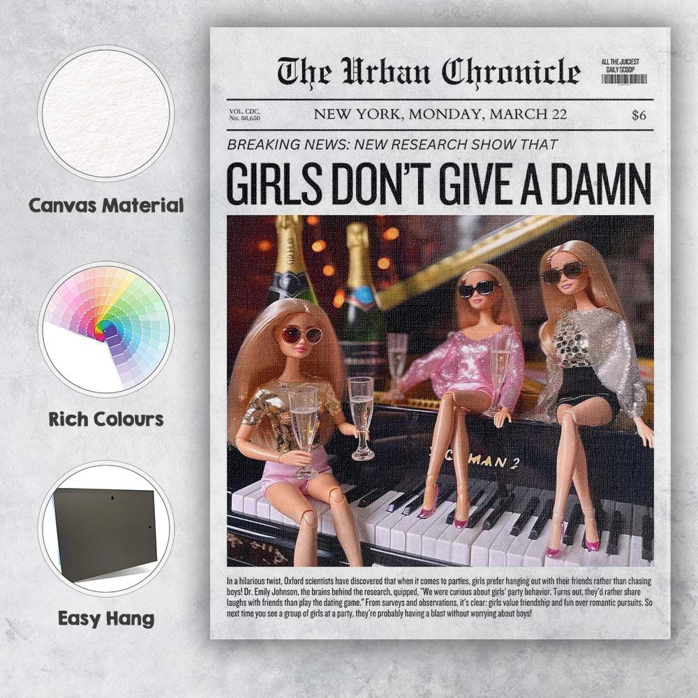 Funny Girls Night Out Satirical Newspaper Front Page Canvas Wall Art Print Decor Picture Ready to Hang