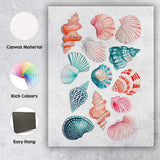 Colourful Coastal Seashell Collection Watercolour Illustration Canvas Wall Art Print Decor Picture Ready to Hang