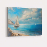 Blue Coastal Sailboat Seascape Oil Painting Canvas Wall Art Print Decor Picture Ready to Hang
