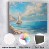 Blue Coastal Sailboat Seascape Oil Painting Canvas Wall Art Print Decor Picture Ready to Hang