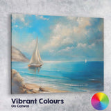 Blue Coastal Sailboat Seascape Oil Painting Canvas Wall Art Print Decor Picture Ready to Hang