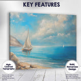 Blue Coastal Sailboat Seascape Oil Painting Canvas Wall Art Print Decor Picture Ready to Hang