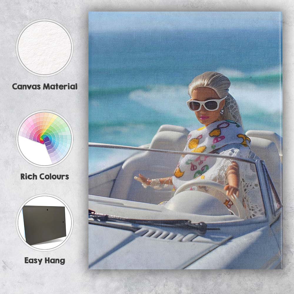Luxury Beach Convertible Fashion Doll Coastal Lifestyle Canvas Wall Art Print Decor Picture Ready to Hang
