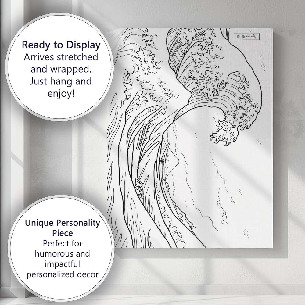 Japanese Great Wave Colouring Book Line Art Canvas Wall Art Print Decor Picture Ready to Hang