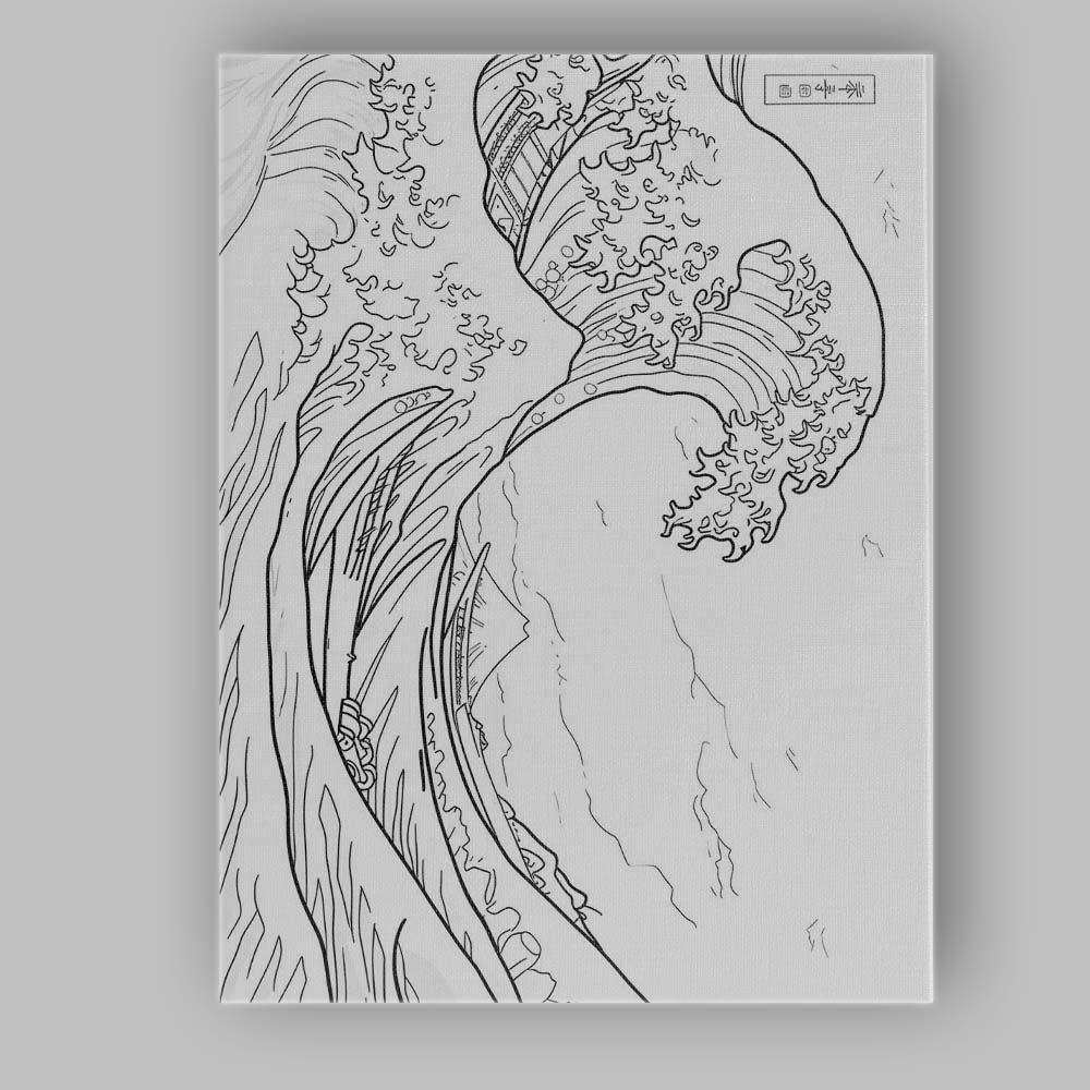 Japanese Great Wave Colouring Book Line Art Canvas Wall Art Print Decor Picture Ready to Hang