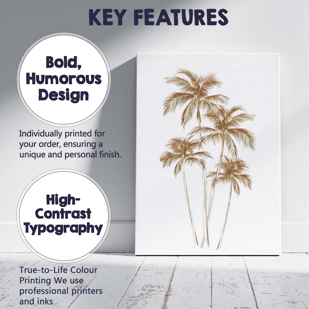Elegant Sepia Tropical Palm Tree Sketch Canvas Wall Art Print Decor Picture Ready to Hang