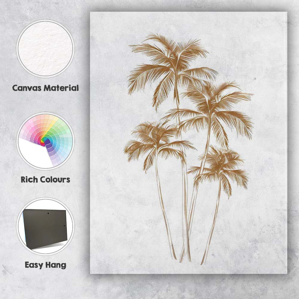 Elegant Sepia Tropical Palm Tree Sketch Canvas Wall Art Print Decor Picture Ready to Hang