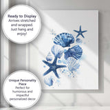 Blue Watercolour Seashell And Starfish Coastal Collage Canvas Wall Art Print Decor Picture Ready to Hang