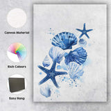 Blue Watercolour Seashell And Starfish Coastal Collage Canvas Wall Art Print Decor Picture Ready to Hang