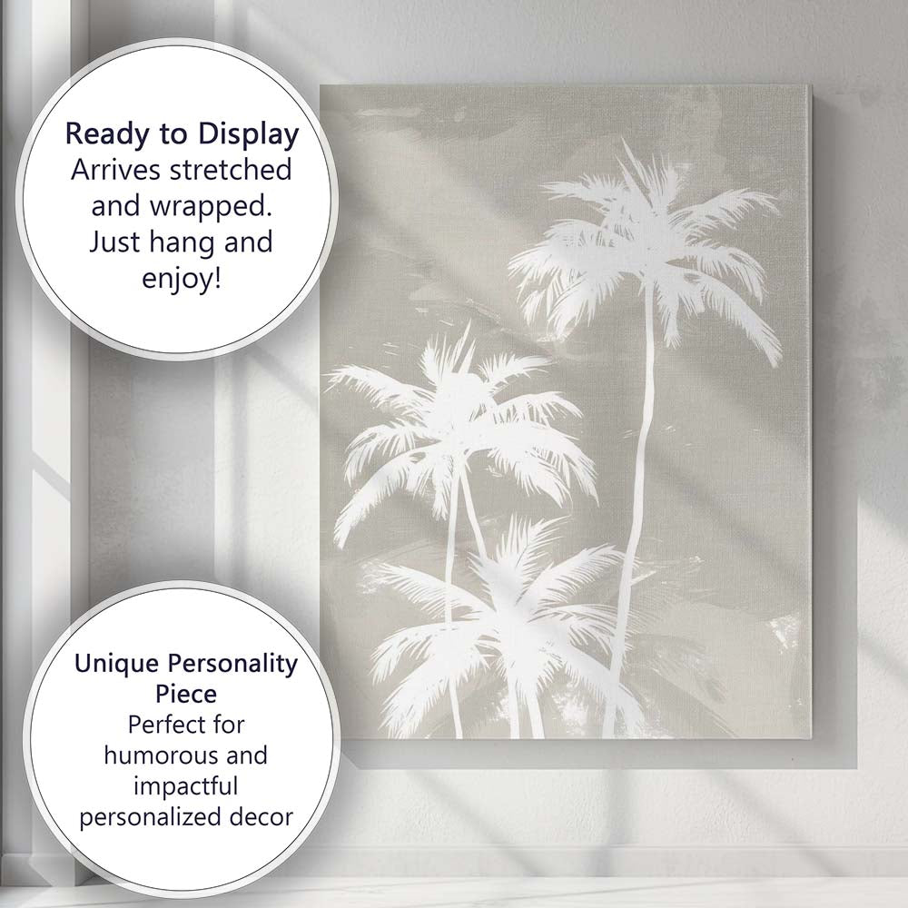 Neutral Tropical Palm Tree Silhouette Abstract Canvas Wall Art Print Decor Picture Ready to Hang
