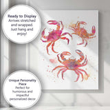 Vibrant Watercolour Coastal Crab Illustration Canvas Wall Art Print Decor Picture Ready to Hang