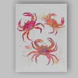 Vibrant Watercolour Coastal Crab Illustration Canvas Wall Art Print Decor Picture Ready to Hang