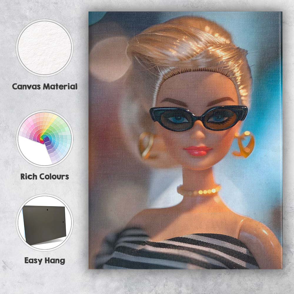 Chic Blonde Fashion Doll Portrait With Cat Eye Sunglasses Canvas Wall Art Print Decor Picture Ready to Hang