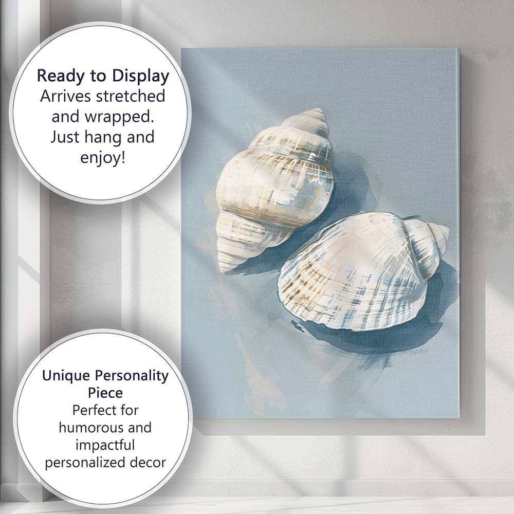 Neutral Coastal Seashell Still Life Painting Canvas Wall Art Print Decor Picture Ready to Hang