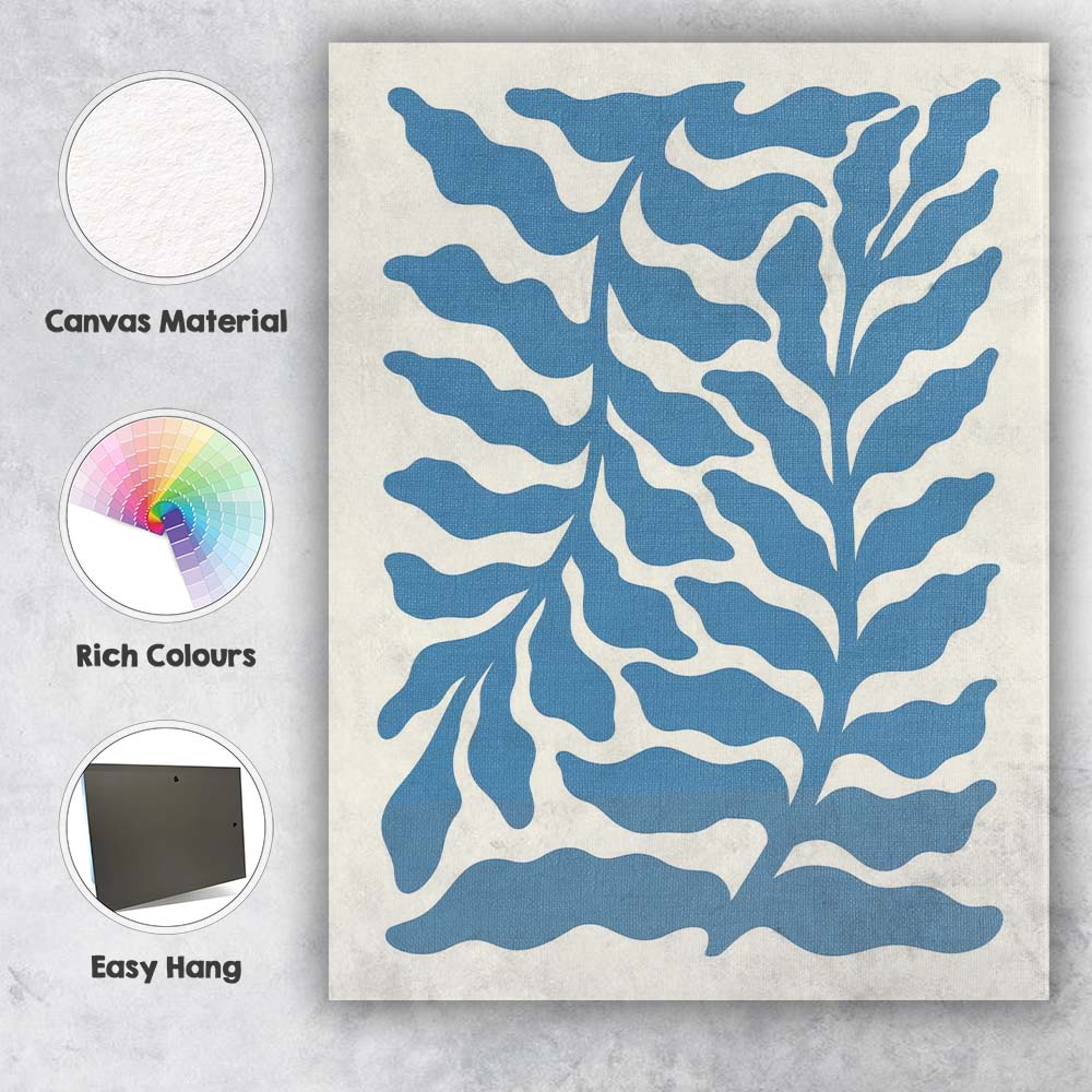Blue Coastal Seaweed Botanical Minimalist Illustration Canvas Wall Art Print Decor Picture Ready to Hang