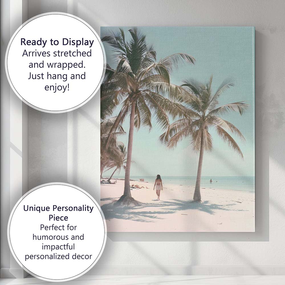 Tropical Palm Tree Beach Paradise Photography Canvas Wall Art Print Decor Picture Ready to Hang