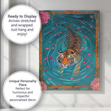Exotic Tiger Swimming With Rose Petals Botanical Frame Canvas Wall Art Print Decor Picture Ready to Hang