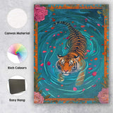 Exotic Tiger Swimming With Rose Petals Botanical Frame Canvas Wall Art Print Decor Picture Ready to Hang