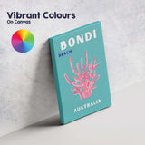 Bondi Beach Australia Pink Coral Typography Travel Poster Canvas Wall Art Print Decor Picture Ready to Hang