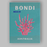 Bondi Beach Australia Pink Coral Typography Travel Poster Canvas Wall Art Print Decor Picture Ready to Hang