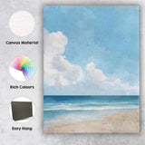Serene Coastal Beach And Blue Sky Painting Canvas Wall Art Print Decor Picture Ready to Hang