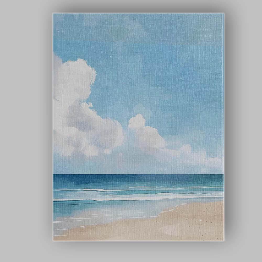 Serene Coastal Beach And Blue Sky Painting Canvas Wall Art Print Decor Picture Ready to Hang