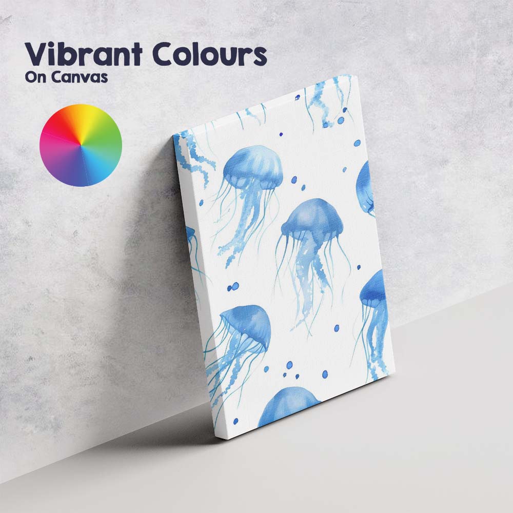 Blue Watercolour Jellyfish Ocean Repeat Pattern Canvas Wall Art Print Decor Picture Ready to Hang