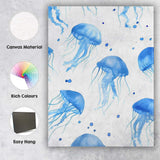 Blue Watercolour Jellyfish Ocean Repeat Pattern Canvas Wall Art Print Decor Picture Ready to Hang